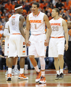 Michael Carter Williams shouts out Saturday night in SU's loss to Georgetown in the Carrier Dome. Carter-Williams scored seven points, dished out five assists, committed three turnovers and snagged four rebounds in defeat.