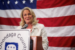 Ann Marie Buerkle, 24th Congressional District candidate, speaks at the Republican Party headquarters at the Doubletree Hotel. Results of the race are still pending. 