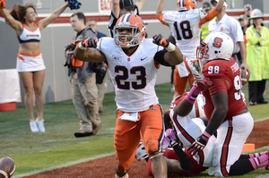 Prince-Tyson Gulley and the Orange dominated NC State on the ground on Saturday. Syracuse rushed for 362 yards in a 24-10 win.