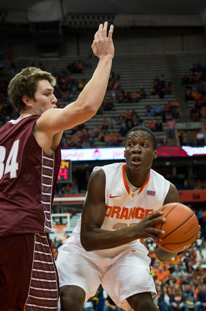 Tyler Roberson works in the paint. Roberson made just 1-of-8 shots in Syracuse's 69-50 win against Colgate on Saturday.