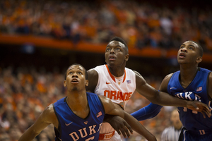 Jerami Grant positions himself for a rebound against Duke. The Orange will aim to avoid an upset against Notre Dame after knocking off the Blue Devils on Saturday. 