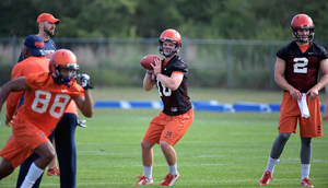 Zack Mahoney (middle) earned a scholarship after beginning the 2015 season as a fifth-string walk-on.