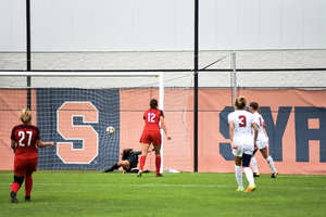 Sophomore forward Sydney Brackett scores a goal againt Fairfield on Sunday, one of SU's three scores on the day. 