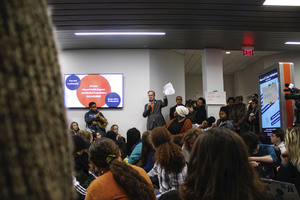 Chancellor Kent Syverud visited the Barnes Center sit-in for the second time on Friday afternoon.