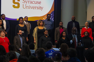 Director Everett McCorvey introduces members of the ensemble. The group sang songs such as “I Thank You, Jesus,” “Hear My Prayer” and “Every Time I Feel the Spirit.”