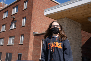 Alison Gilmore (pictured) is one of several students who said they've found it challenging to navigate SU's campus with her disability. 