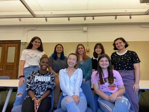 The FDS executive board, led by founder Karen Chow (front center), helps high schoolers create architecture portfolios for their college applications.