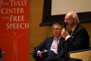 Gabriel and John Shipton stopped by the Joyce Hergenhan Auditorium in Newhouse on Tuesday night to showcase their documentary. After the film, the Shiptons joined professor Roy Gutterman for a Q&A on stage. 