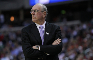 Head coach Jim Boeheim of the Syracuse Orange looks on during the game against the Indiana Hoosiers during the East Regional Round of the 2013 NCAA Men's Basketball Tournament at Verizon Center on March 28, 2013 in Washington, DC.