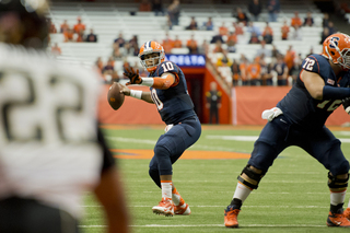 Hunt looks deep as Ivan Foy blocks. 