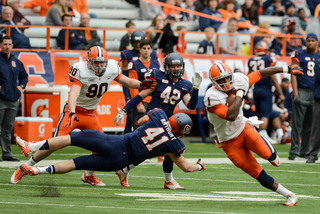 Ashton Broyld runs around an Anthony tackle. Broyld finished with eight catches for 126 yards and two scores.