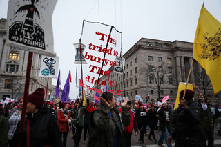 Demonstrators were marching for issues such as reproductive rights, the environment and Black Lives Matter.