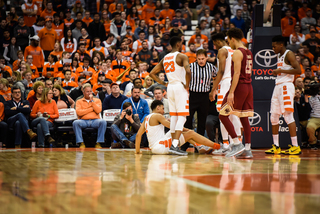 Moyer sprained his ankle in the first half and did not return.