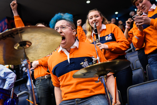 The SU band came out in full force, situated behind the basket on the Syracuse side of the venue. 