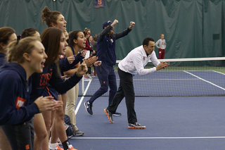 Syracuse celebrates after a big win.