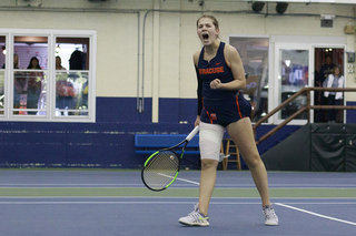 Sofya Golubovskaya explodes after her match-clinching set.