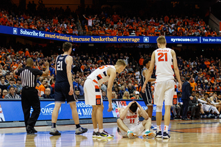 Girard reacts after he was called for a foul, one of 54 the Orange and Blue Devils combined for.