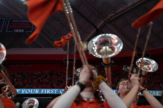 Students spread into the seats of the third tier of the dome for the highly anticipated game against the Duke Blue Devils. Students were offered the opportunity to camp outside the Dome starting Friday night in order to get the best seats. 